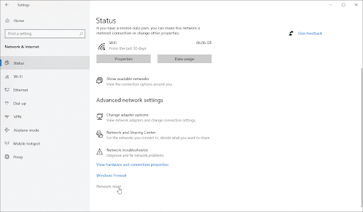Fix WiFi doesn't have a valid IP configuration by resetting the PC's network step 3